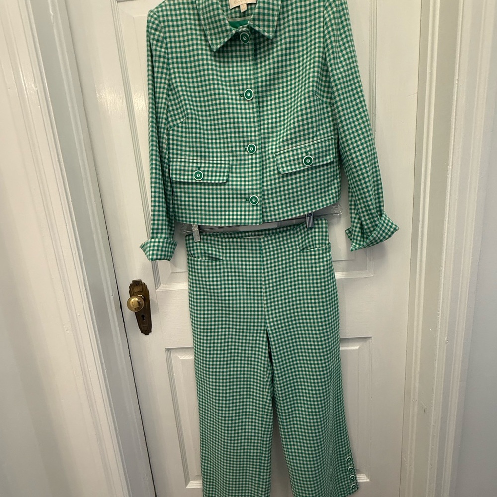 Etcetera Green Checkered Women's Pants (size 4) and Jacket (size 6)